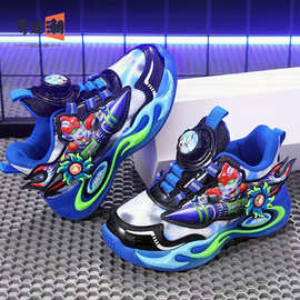 男童鞋子网面透气2025新款春秋跑步儿童运动机甲鞋男孩轻便老爹鞋