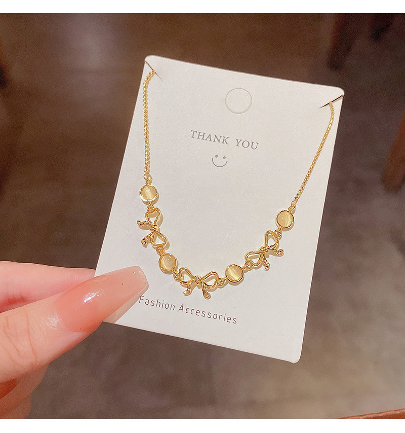 Fashion Bow Knot Titanium Steel Necklace Metal Opal Stainless Steel Necklaces_colorza_4