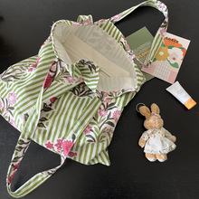 印度传统拓印染色棉布环保袋绿条花朵包简约百搭细带单肩包托特包