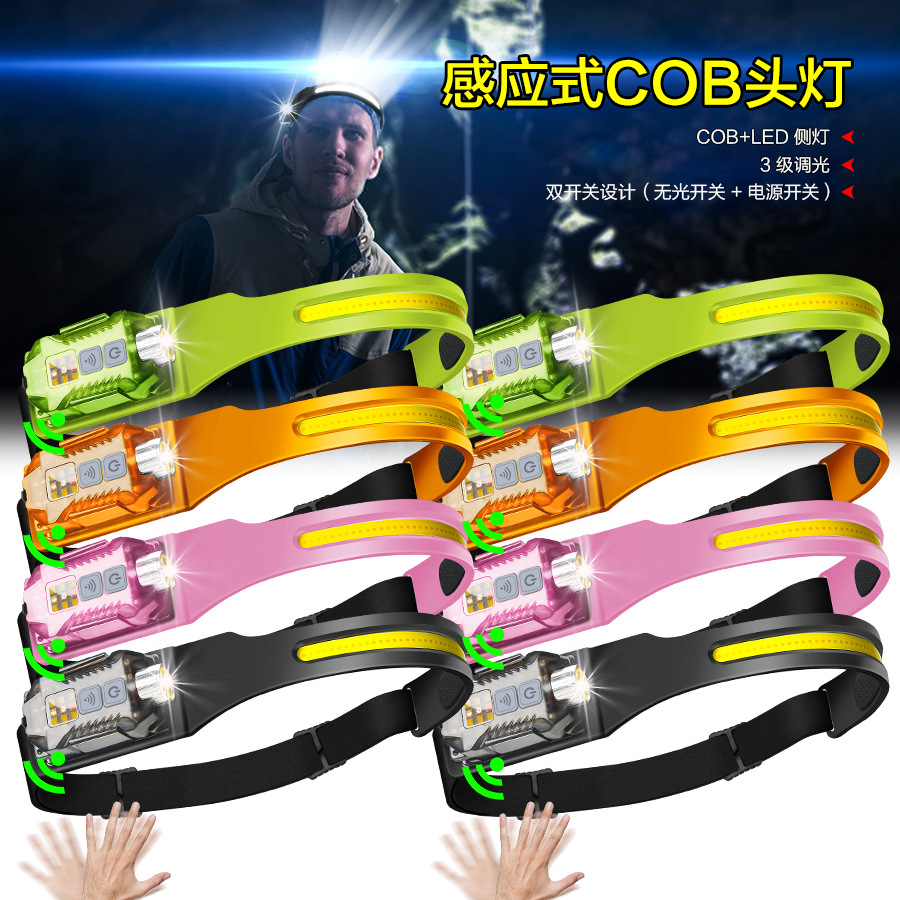 Nuevo faro transfronterizo multifuncional cob al aire libre de montaje nocturno iluminación montada en la cabeza luz de trabajo de emergencia de larga duración