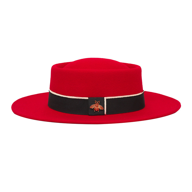 Sombrero de otoño e invierno lana pura cóncavo-cúpula convexa 8cm ala ancha sombrero de lana sombrero de fieltro de moda británica europea y americana al por mayor