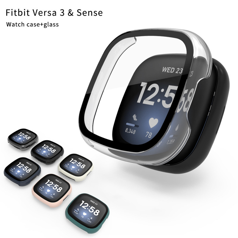 Suitable for Fitbit Versa3/4 Protective Case Sense Smart Watch Protective Case Pc+Tempered Film One