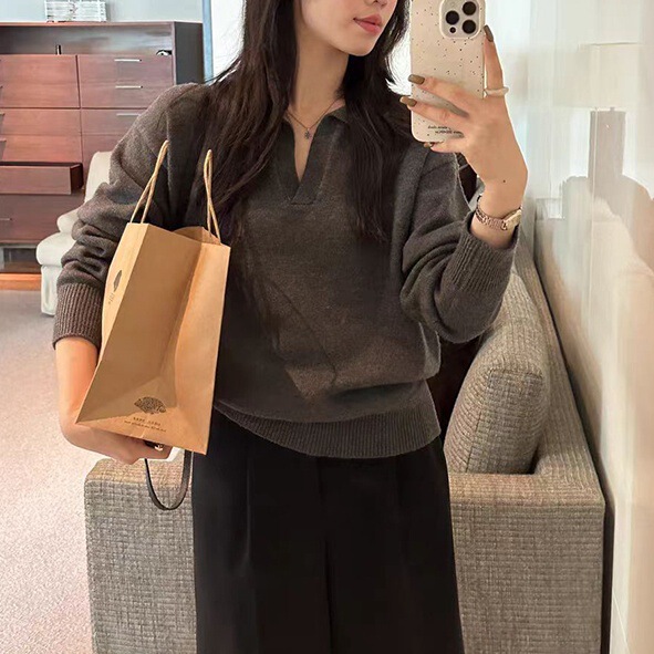 软糯polo翻领毛衣女内搭秋冬复古港味慵懒风上衣休闲针织打底衫女|undefined