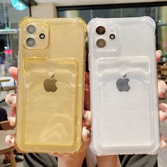 適用iPhone15Pro透明卡包手機殼蘋果13精孔糖果色插卡7/8保護套軟