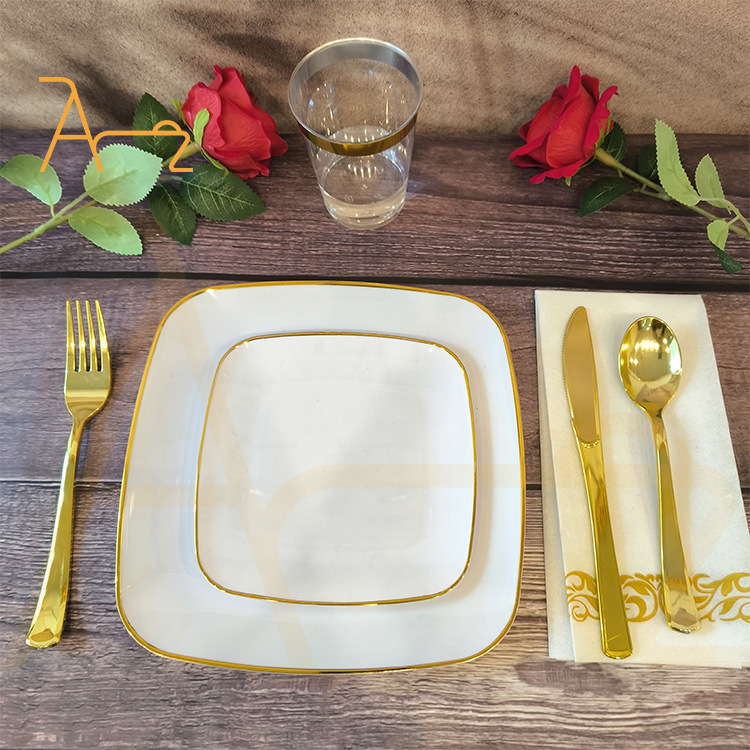 White Square Disposable Plates Christmas Thanksgiving Plastic Party Plates Thickened Salad Plates Dinner Plates