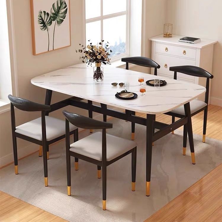 Scandinavian Dining Table and Chair Combination Household Economical Small Apartment 4-Person 6-Person Dining Table Rental House Simple Dining Table Commercial