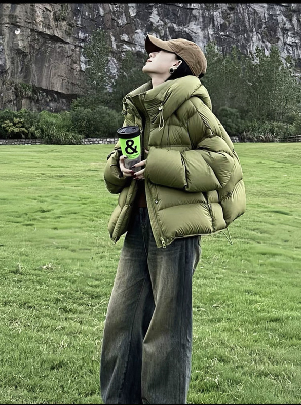 羽绒棉服女短款2025秋冬纯色泡芙连帽宽松面包服加厚保暖棉服外套|undefined
