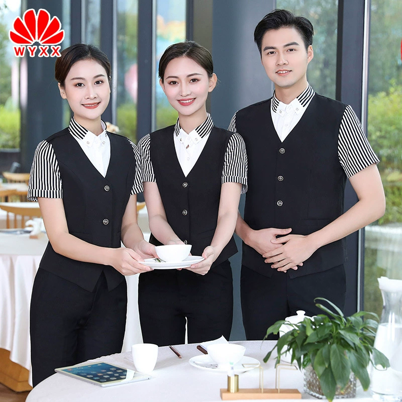 Отель Официант Рабочая одежда Летнее платье Женский отель Стойка регистрации Кассовый жилет Топ Кофейня Западный ресторан с коротким рукавом