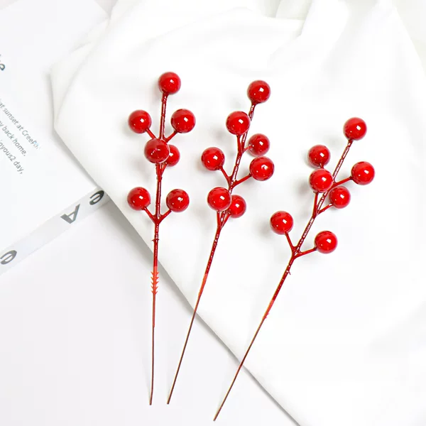 SOURCE factory simulation red berry 7 fork Christmas foam red fruit iron wire Christmas decoration accessories fortune fruit