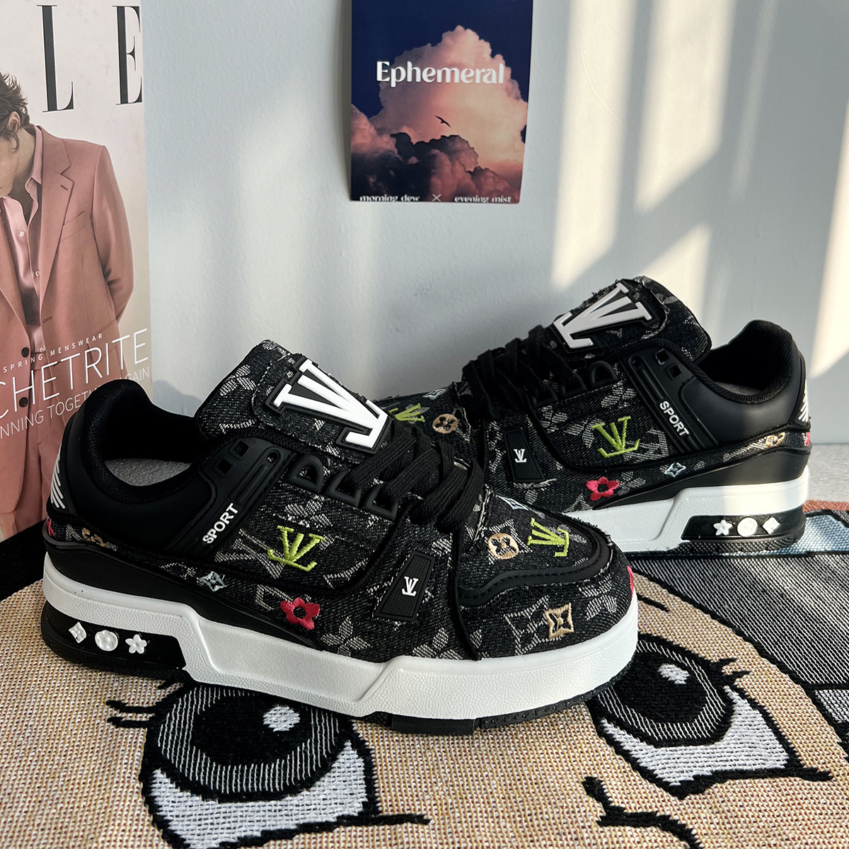 板鞋美式高街男黑色鞋子百搭潮鞋ins新款面包鞋增高情侣休闲鞋女