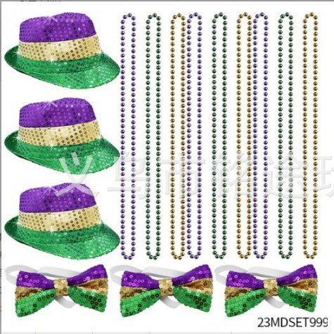 Accesorios para el Cabello de Carnaval de Mardi Gras, Máscara Tricolor, Corbata de Moño, Cadena de Cuentas Electrochapadas, Conjunto para Fiesta de Carnaval