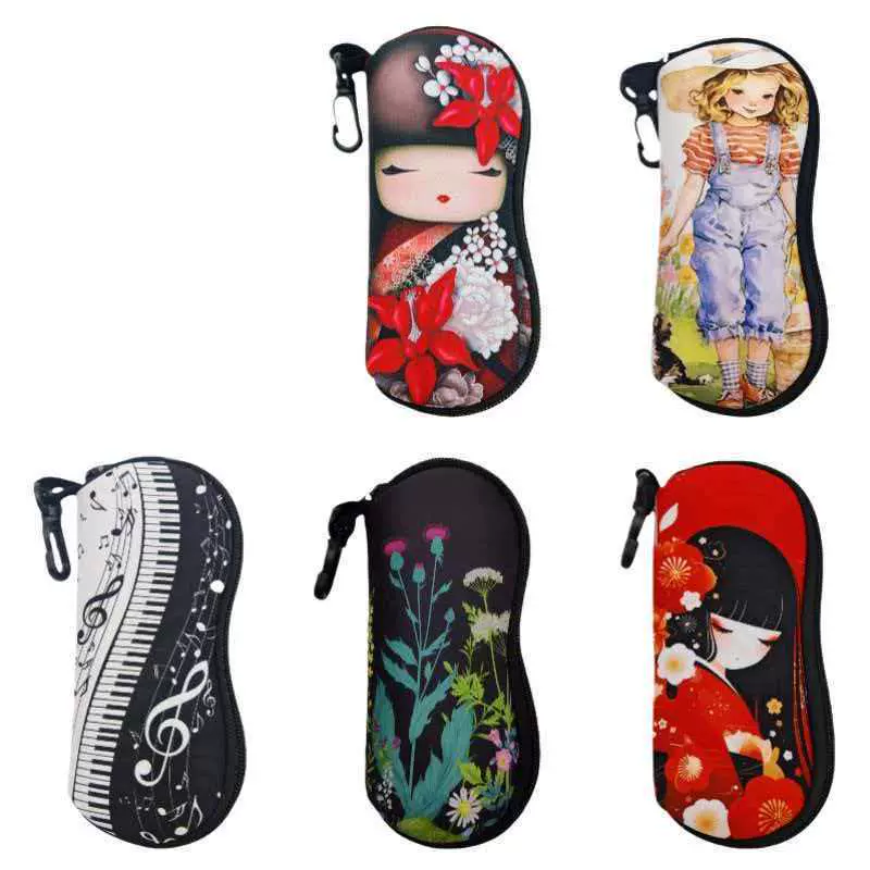 潜水料印花太阳眼镜袋户外便携眼镜袋盒防水防摔拉链眼镜收纳包袋