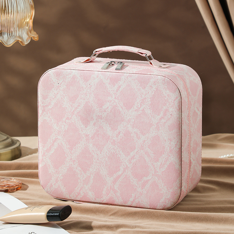 Nueva caja de maquillaje LED simple atmósfera portátil caja de almacenamiento de cosméticos de gran capacidad de cuero PU