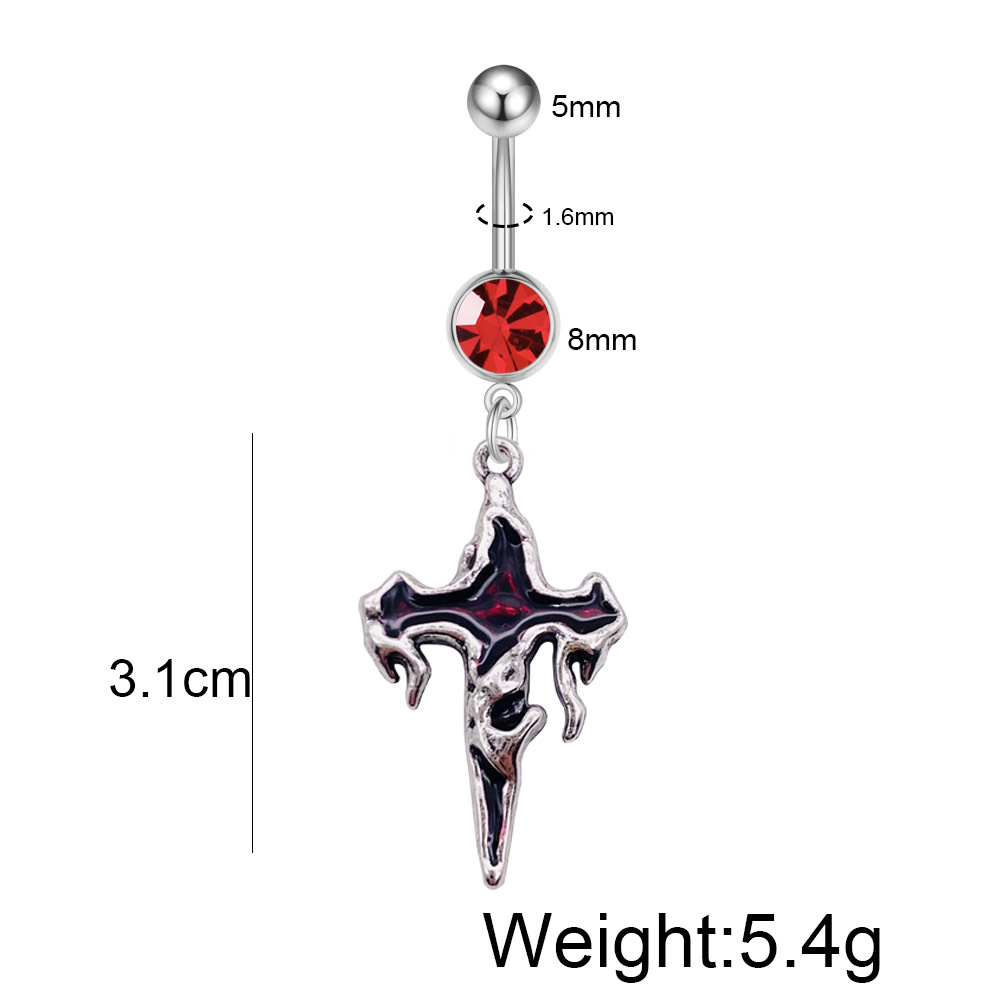 Red Heart Cross Stainless Steel Belly Button Ring Piercing_voghion.com