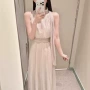 夏季新品无袖百褶连衣裙