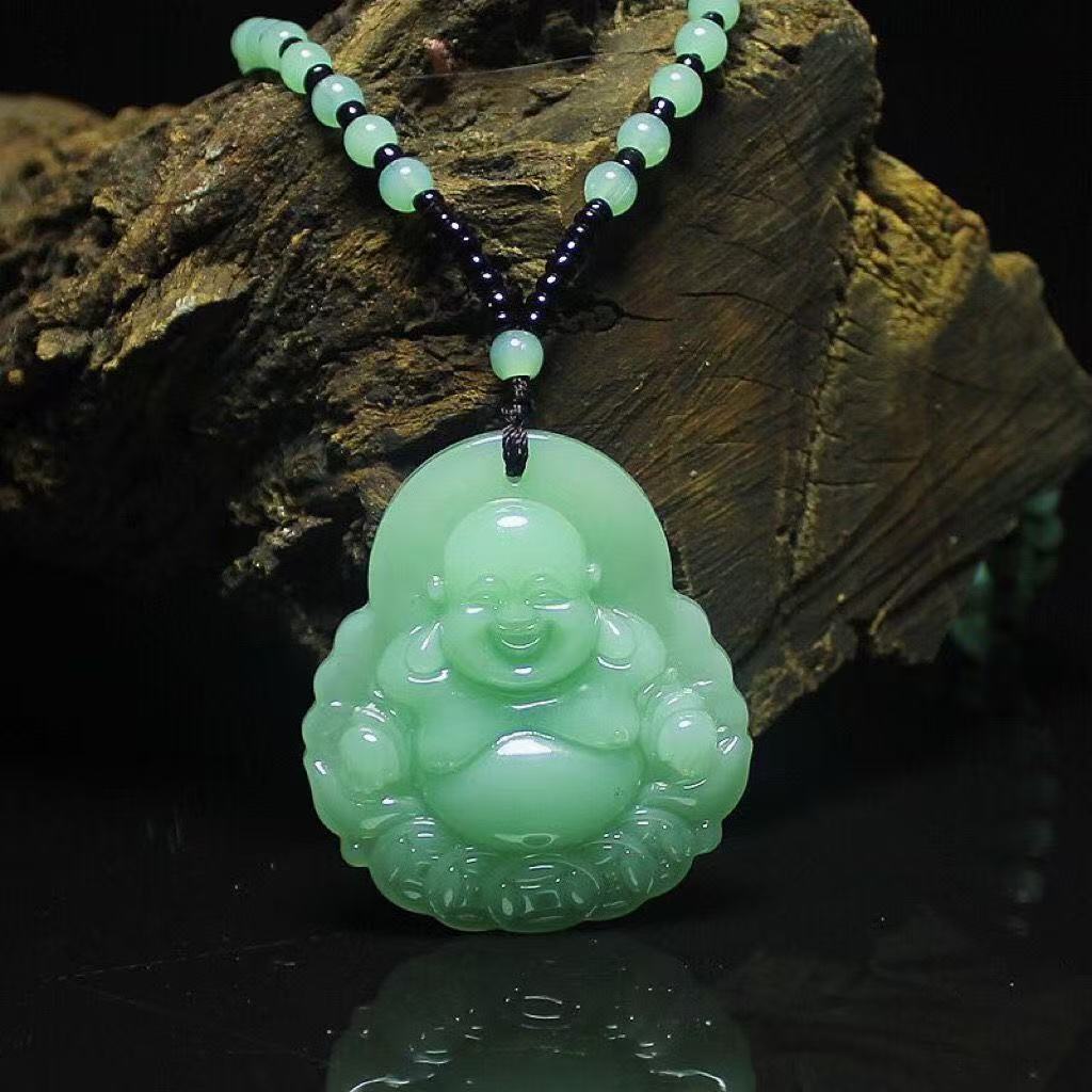 Nuevo jade sonriente ligero budismo guanyin dragón marca festival alto collar suéter cadena colgante lugar escénico joyas regalos