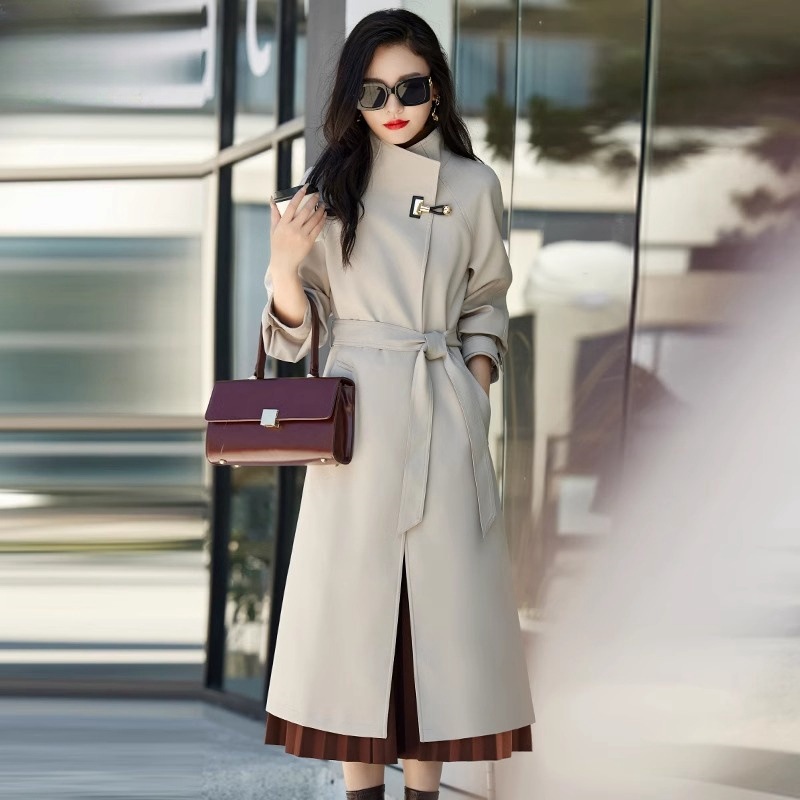 In-Stock Designer Trench Coat for Women, Mid-Length, 2026 Spring and Autumn New Style, Trendy and Elegant, One-Piece Wholesale with Free Shipping