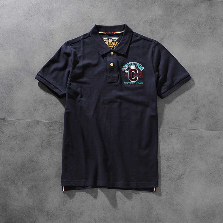 Spring and summer new American simple original letter embroidery men's collar short-sleeved POLO shirt half-sleeve PK505 3