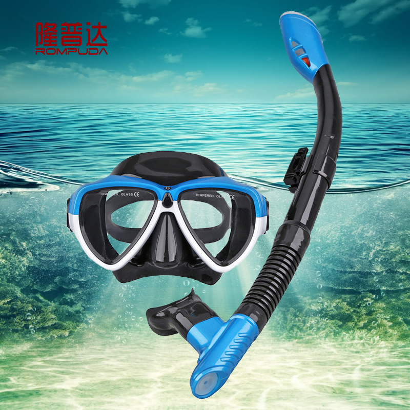 Wholesale OEM adult full dry snorkeling two treasure diving goggles breathing tube suit diving mirror liquid silicone