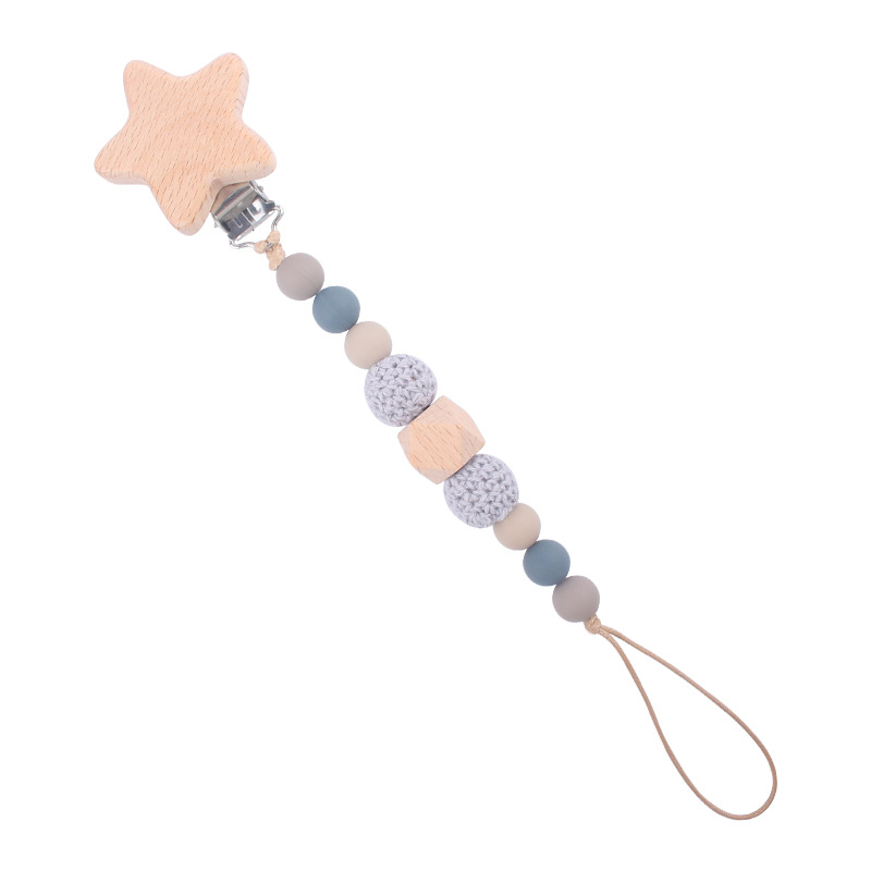 Nuevo bebé suministros estrella haya chupete clip bebé creativo madera octogonal mordedura silicona molar anti-gota cadena