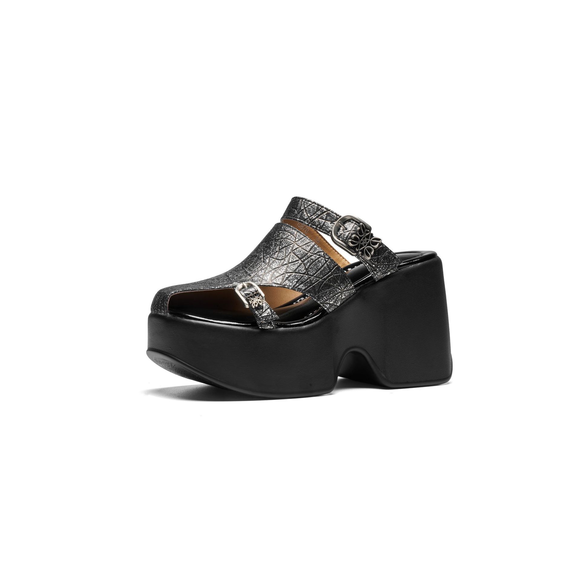 Sandal cao gót nữ đế xuồng platform 10 cm, mũi kín, quai ngang, dáng điệu nhẹ nhàng — màu đen, Vàng nhạt, bạc
