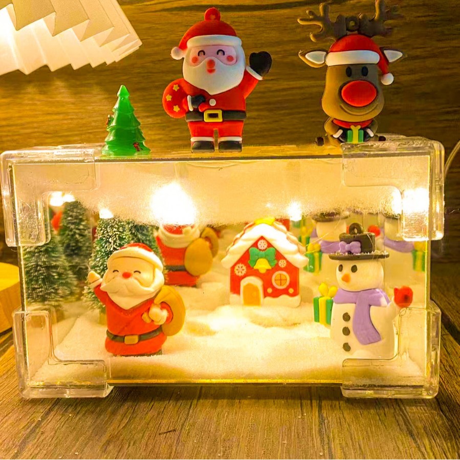 Navidad rectangular cubo de espejo luces de noche hellokitty decoración hecha a mano DIY material paquete de regalo