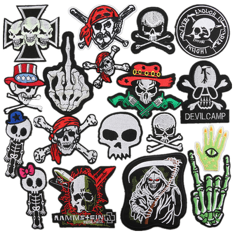 Horror Skull Embroidery Cloth Sticker Clothes Holes Skull Shelf Patches Sticker
