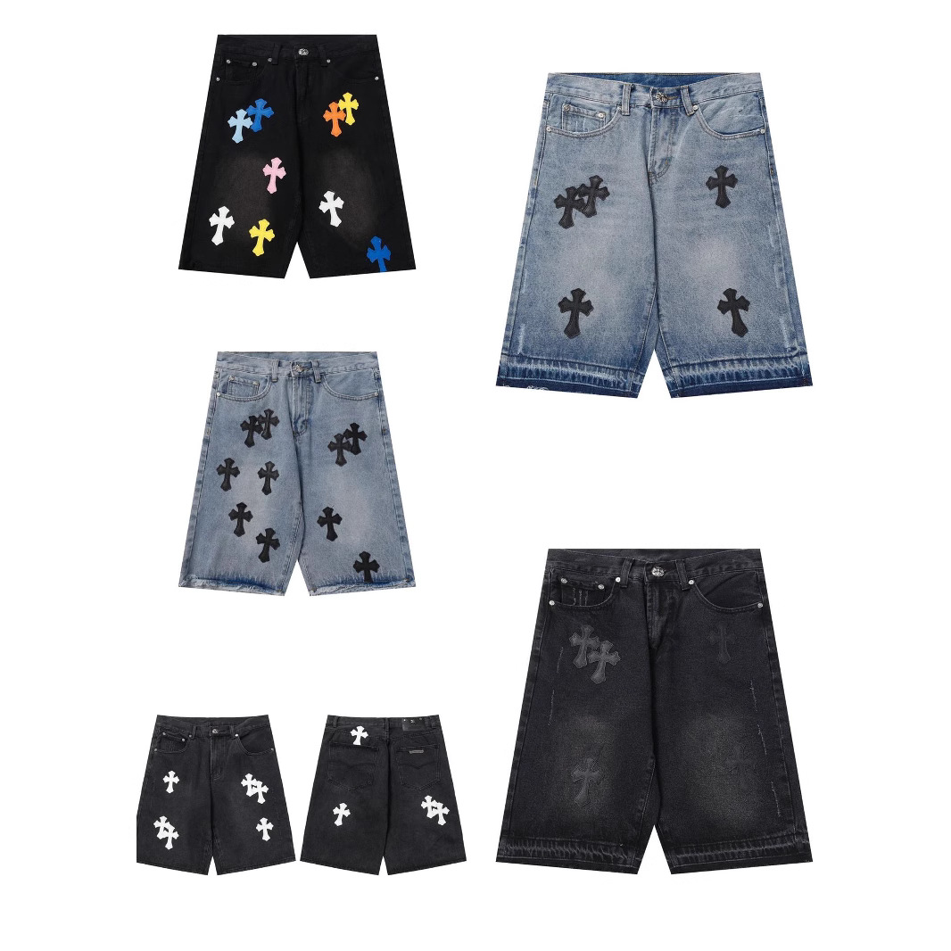 Foreign trade for 24SS new color cross embroidery old Denim shorts pants cross-border wholesale