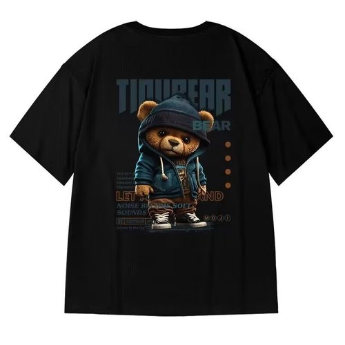 Oversize American streetwear large men's size unisex relaxed bear short-sleeve T-shirt half-sleeve summer fashion