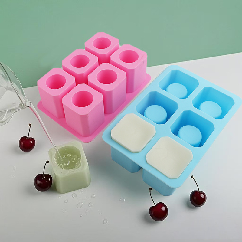 Molde de helado cuadrado de taza de hielo de 6 piezas de silicona, caja de hielo hueca de bricolaje, artefacto de hielo congelado, molde de taza de hielo de barra, transfronterizo