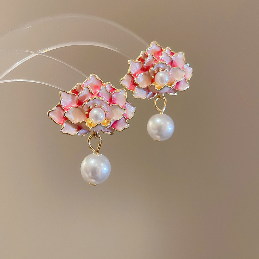 Pendientes de flores de color dopamina Pendientes dulces y frescos de primavera y verano Pendientes pequeños y elegantes de alta gama para mujer