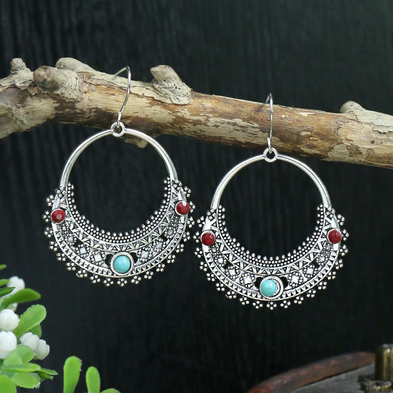 1 Pair Hip-Hop Retro Water Droplets Inlay Zinc Alloy Turquoise Drop Earrings display picture 8