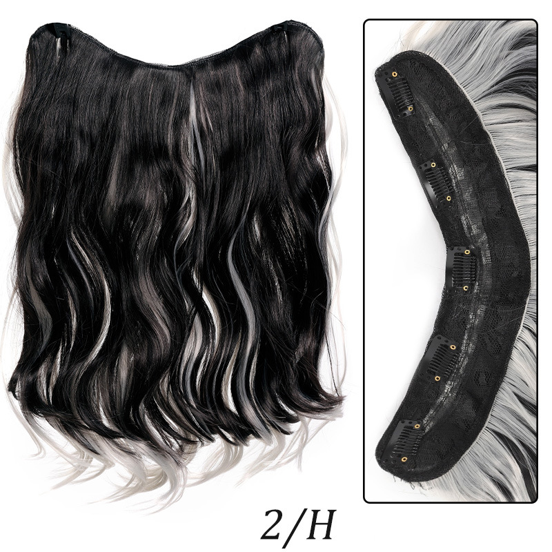 wig female V shaped hair extension one piece 5 card highlighting micro curly hair wig piece chemical fiber synthesis 48cm165g_voghion.com
