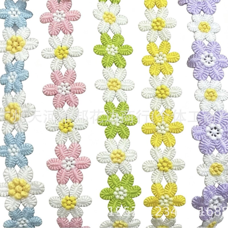 3.5CM colorful water-soluble six-petal flower lace garment accessory for Hanfu, children's clothing, DIY accessories, headbands, and ribbon decorations