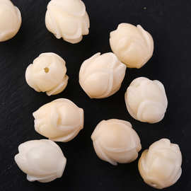 白玉菩提雕刻玉兰花手链 项链手串配饰文玩散珠DIY饰品配件AC-025
