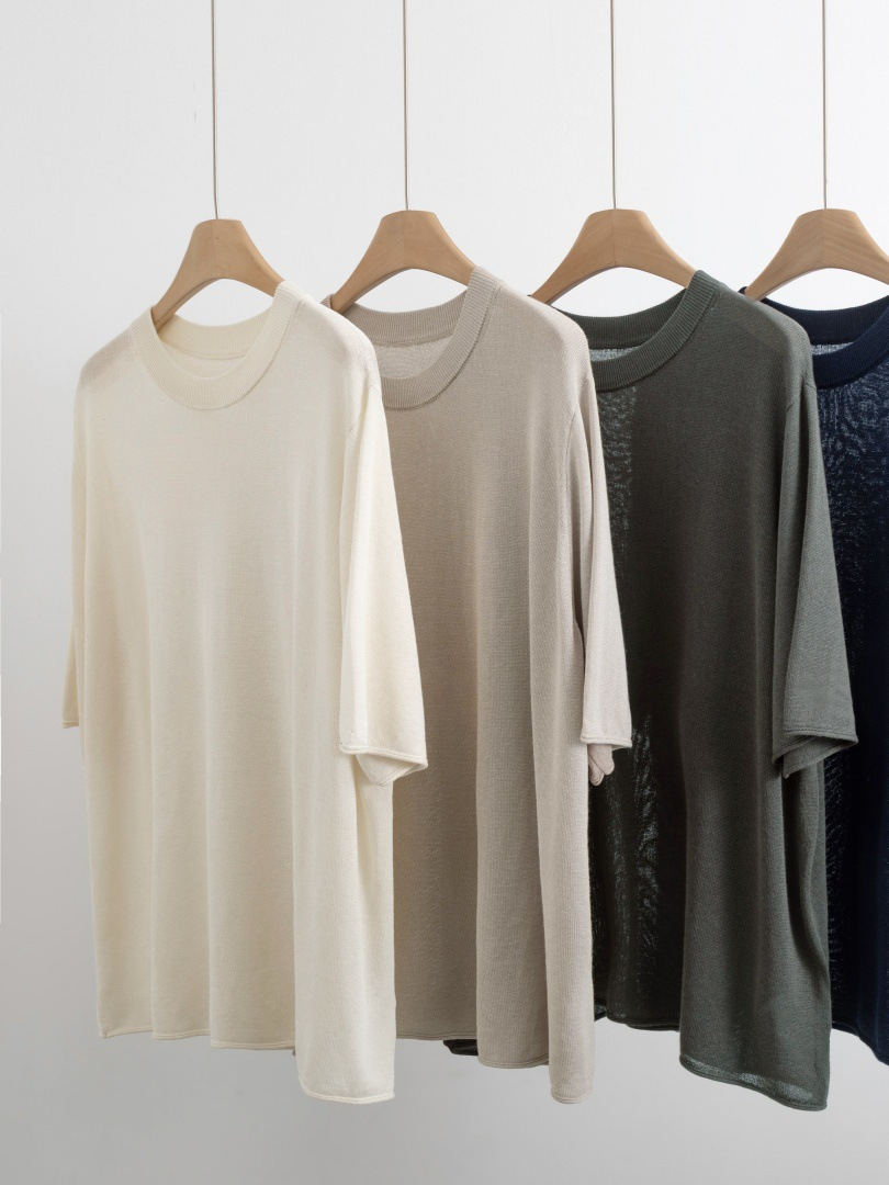Korean-Style Women's Summer Ultra-Thin Knitwear, Mid-Length, Mid-Sleeve T-Shirt, Modal and Paper-Like Fabric, Skin-Friendly, Loose and Fashionable