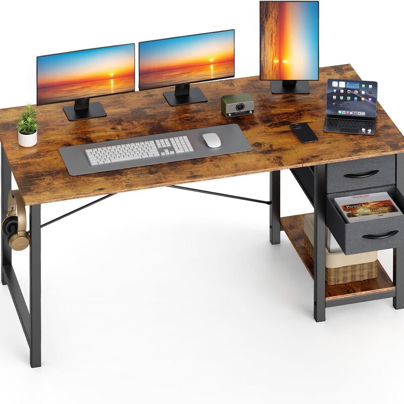 47inch Computer Desk with Drawers Suitable for Home Office, Writing Desk with X-Shaped Reinforcement