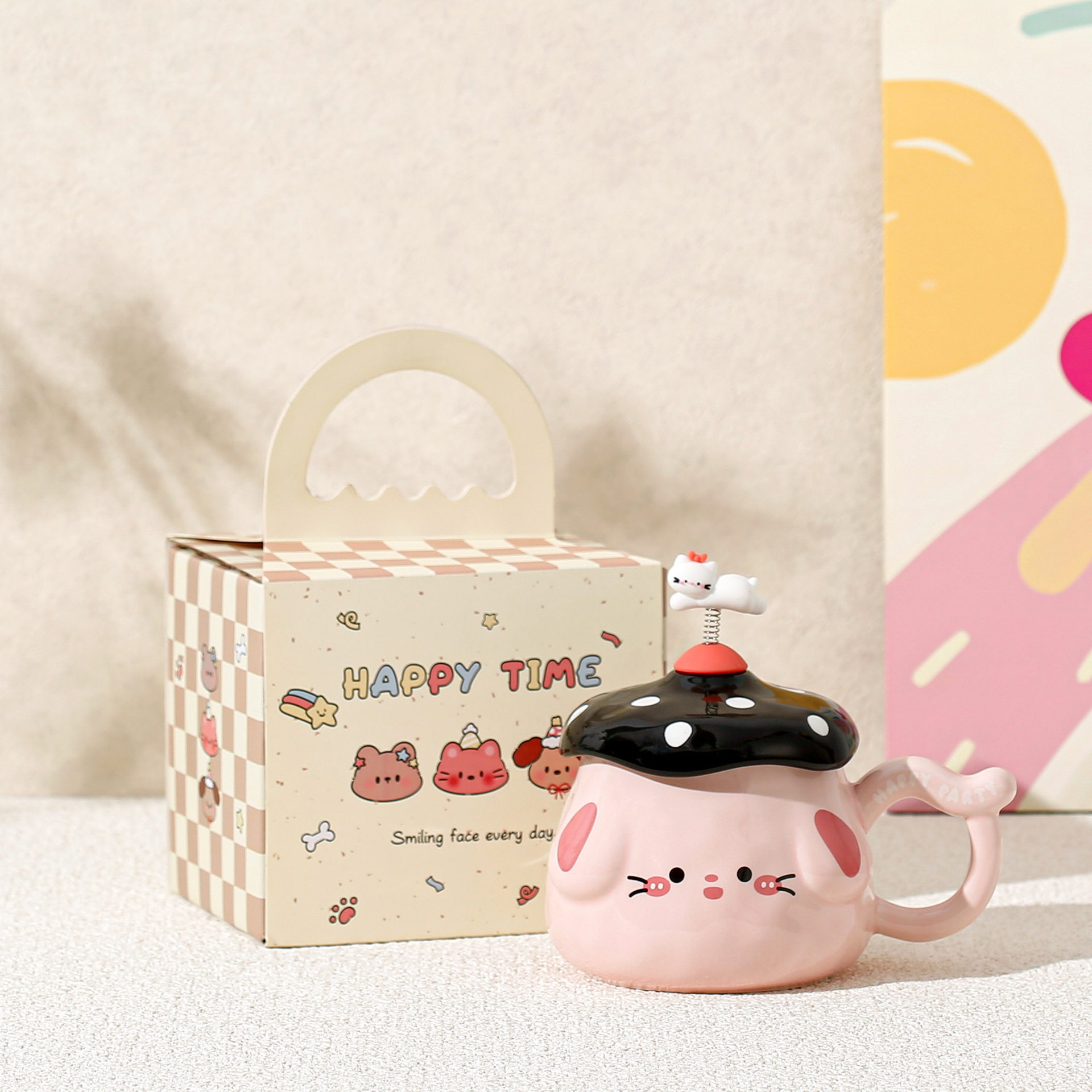 Curioso primavera pequeño animal cabeza de hongos cajas de regalo de alto valor de visualización sistema de curación taza de agua para un regalo de cumpleaños de una amiga