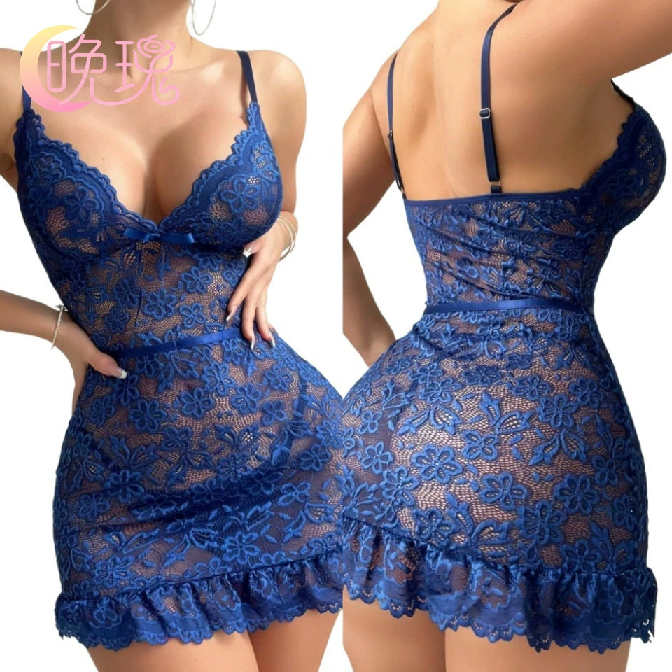 Новое сексуальное женское белье, кружевная юбка на подтяжках с глубоким V-образным вырезом, кружевная перспективная сексуальная пижама, женская сексуальная искушение, комплект из 2 предметов