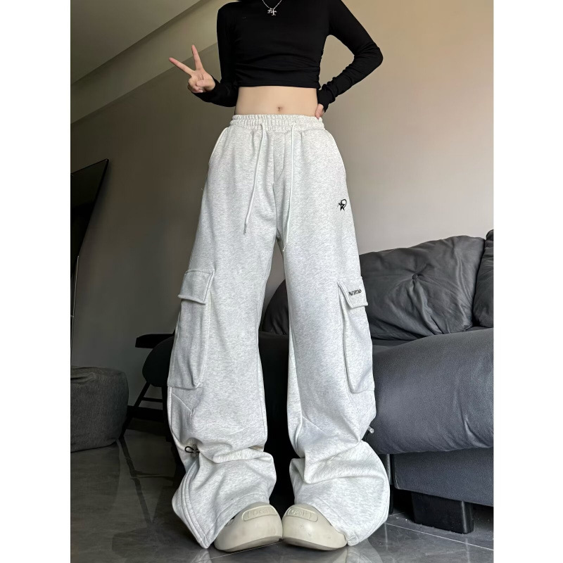 Herrenbekleidung Herbst und Winter Gerade lockere Jogginghose lässige Sporthose bestickter Retro-Overall mit mehreren Taschen für Männer und Frauen_voghion.com