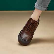 皮靴2025秋冬季新款厚底手工复古短靴女鞋加绒保暖百搭棉鞋妈妈鞋