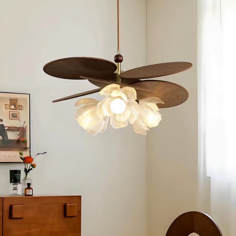 Petal Chandelier, American Retro Dining Room Lamp, Song-Style Aesthetic, Raffia Flower Designer, French Flower Dining Room Lighting
