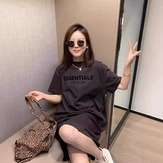 ESSENTIALS植绒潮牌夏季中长款舒适纯棉T恤连衣裙