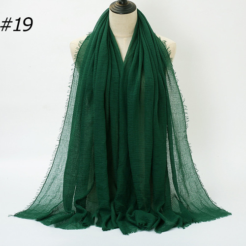Best-selling pleated single-color cotton headscarf, simple cotton-linen pressed-pleated fringed edge women's gauze scarf versatile scarf factory source