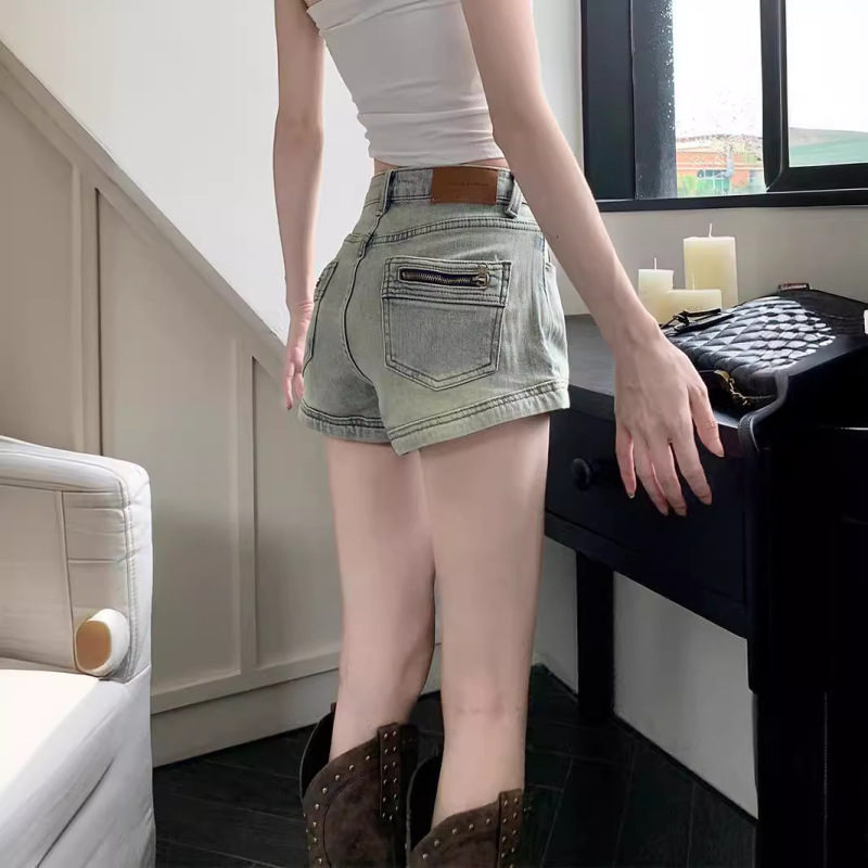 American Style Spicy Girl Denim Shorts for Women, Summer 2026 New High-Waisted Elastic Slimming Straight A-Line Ultra-Short Hot Pants