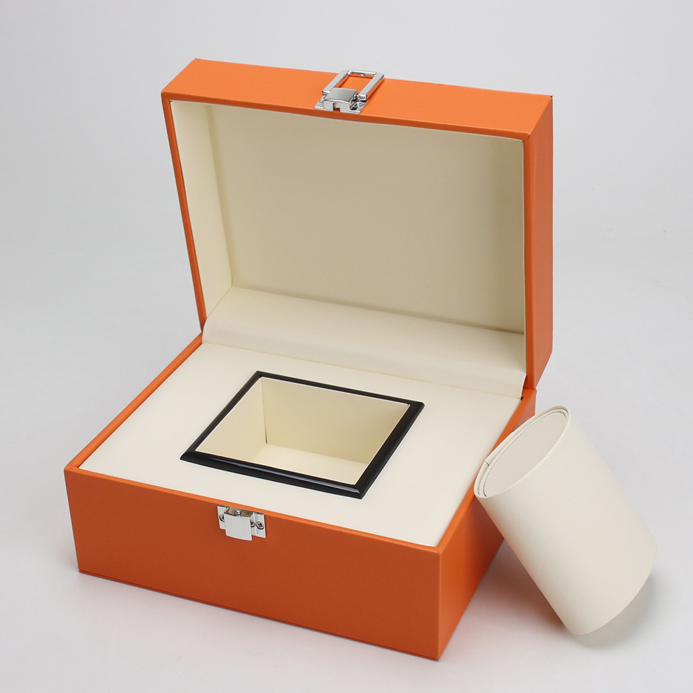High-End Pu Leather Large Watch Box Flip Watch Storage Packaging Gift Box Orange Large Watch Storage Box