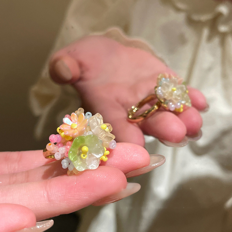 Dopamie Colorful Flower Open Beach Vacatio Style Idex Figer Rig Fresh Sweet Fashitile Versatile Had Jewelry For_voghion.com