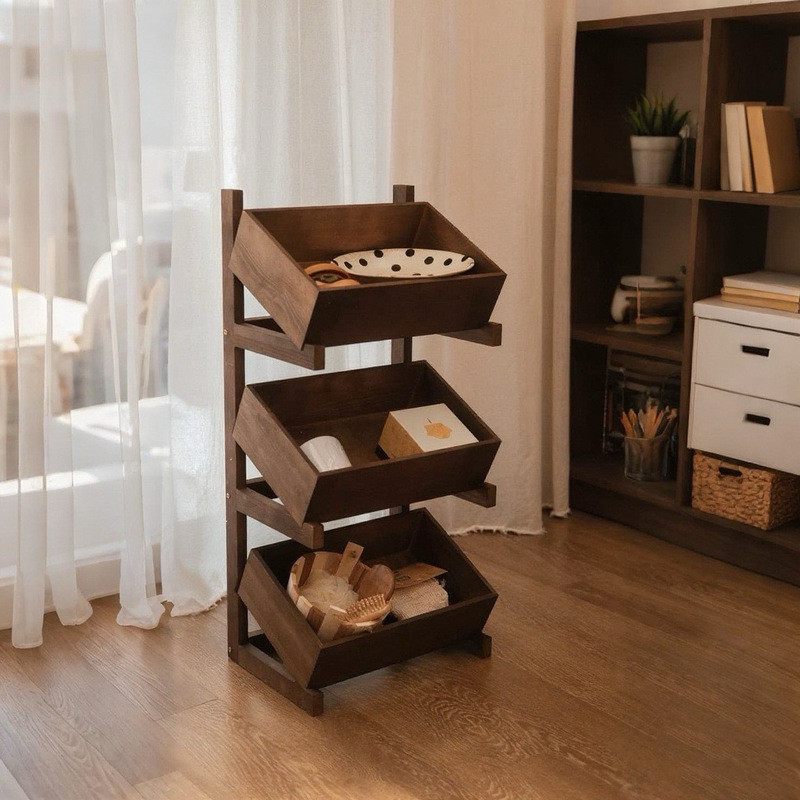 Cross-Border Solid Wood Three-Layer Storage Rack Floor-Standing Household Multi-Layer Sundry Storage Living Room Bedroom Storage Storage Rack Cross-Border Solid Wood Three-Layer Storage Rack Floor-Standing Household Multi-Layer Sundry Storage Living Room Bedroom Storage Storage Rack