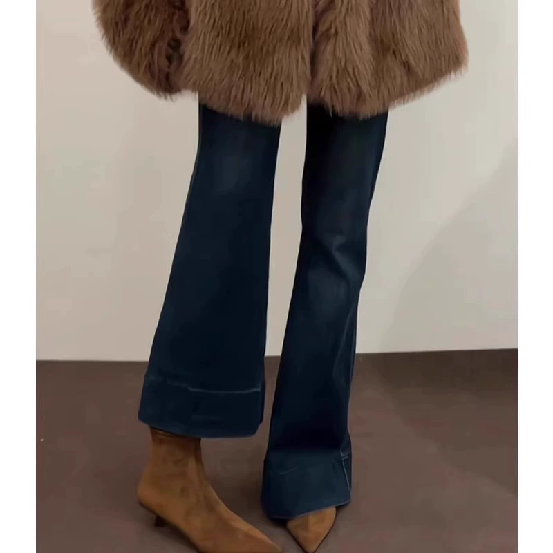 2049 Новый стиль небольшой ДИЗАЙН грушевидной фигуры универсальный модный синий узкая версия микро расклешенные джинсы