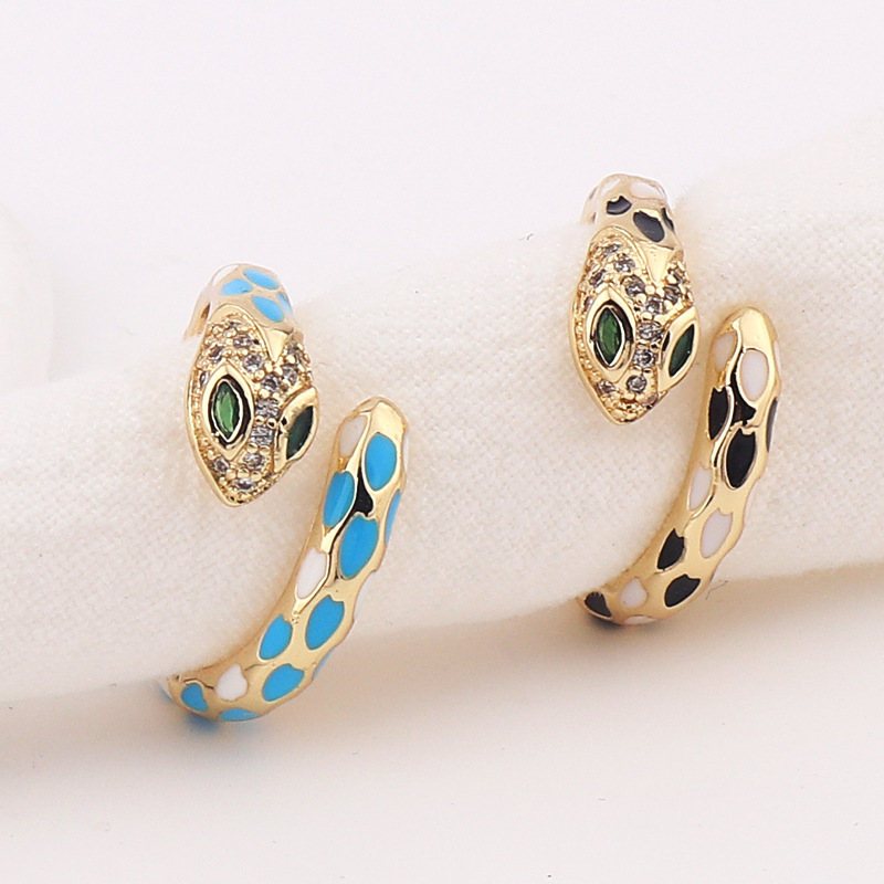 Retro Geometric Snake Copper Open Ring Rhinestone Plating Copper Rings